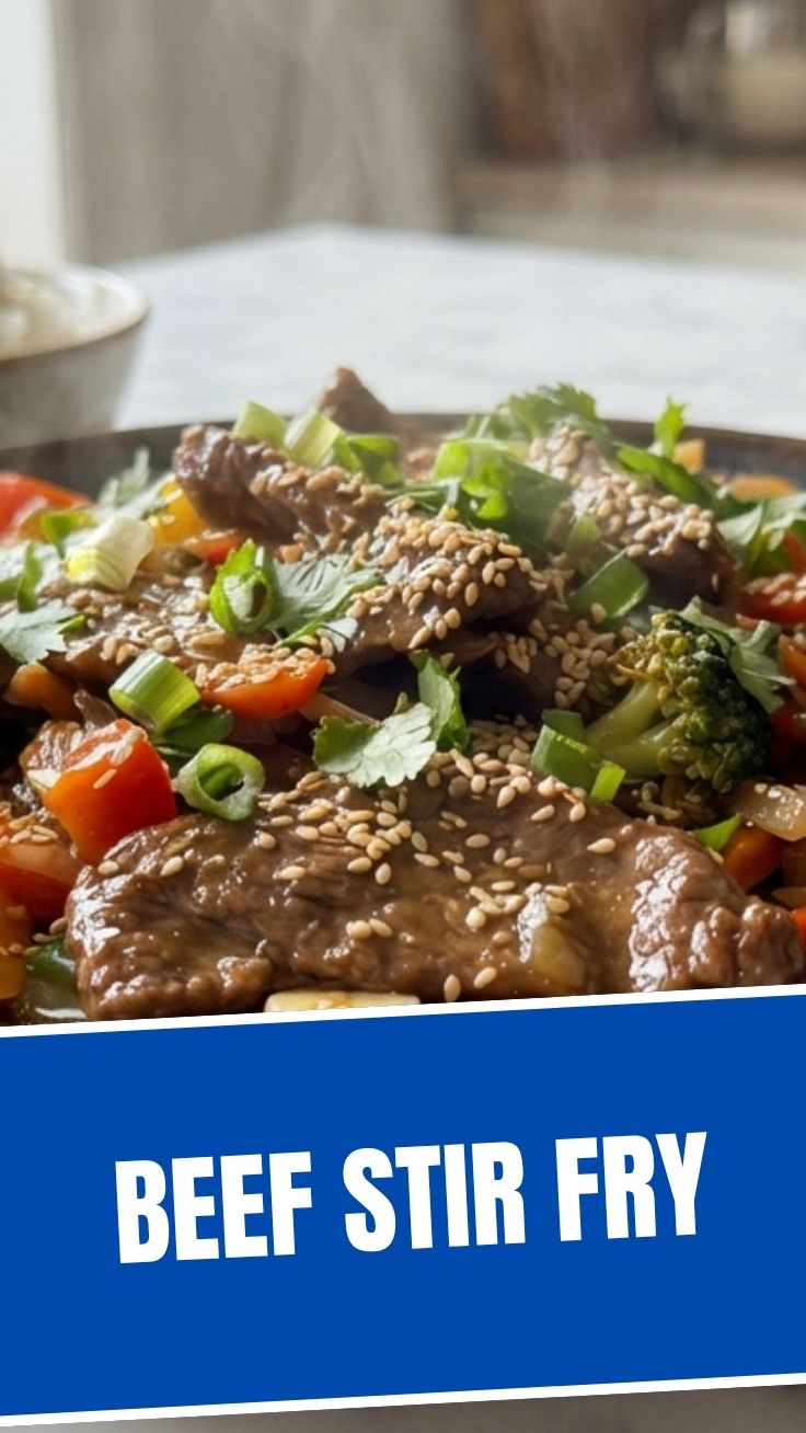 A vibrant beef stir fry with colorful vegetables in a wok