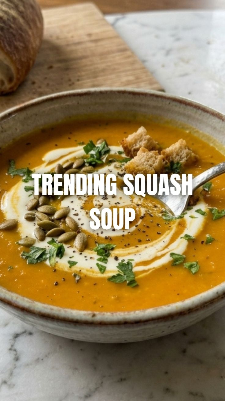Butternut Squash Soup with fresh herbs and a flaky pie crust garnish