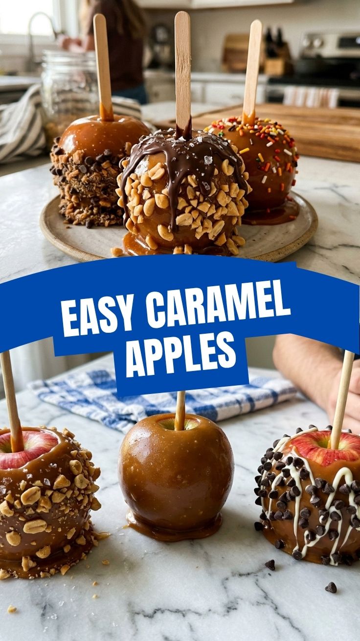 Delicious caramel apples on sticks, ready to be enjoyed