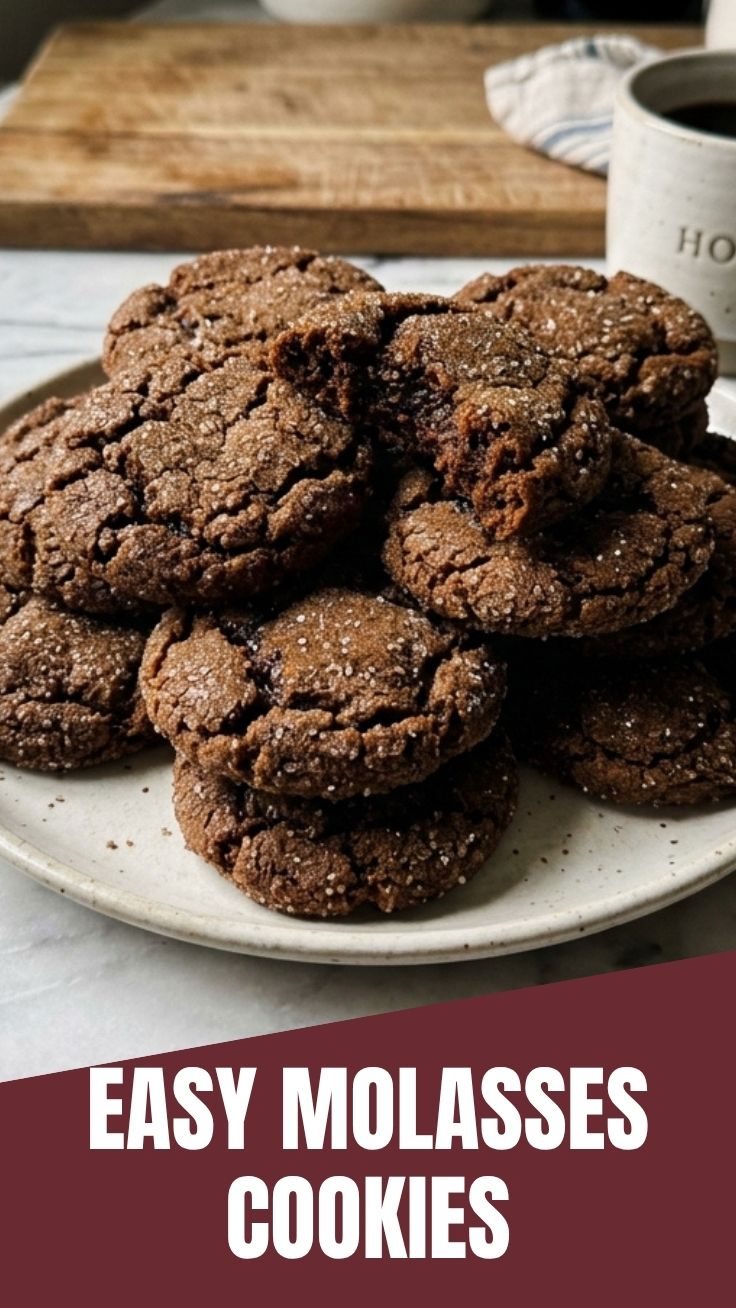 A plate of freshly baked chewy molasses cookies, lightly dusted with sugar.