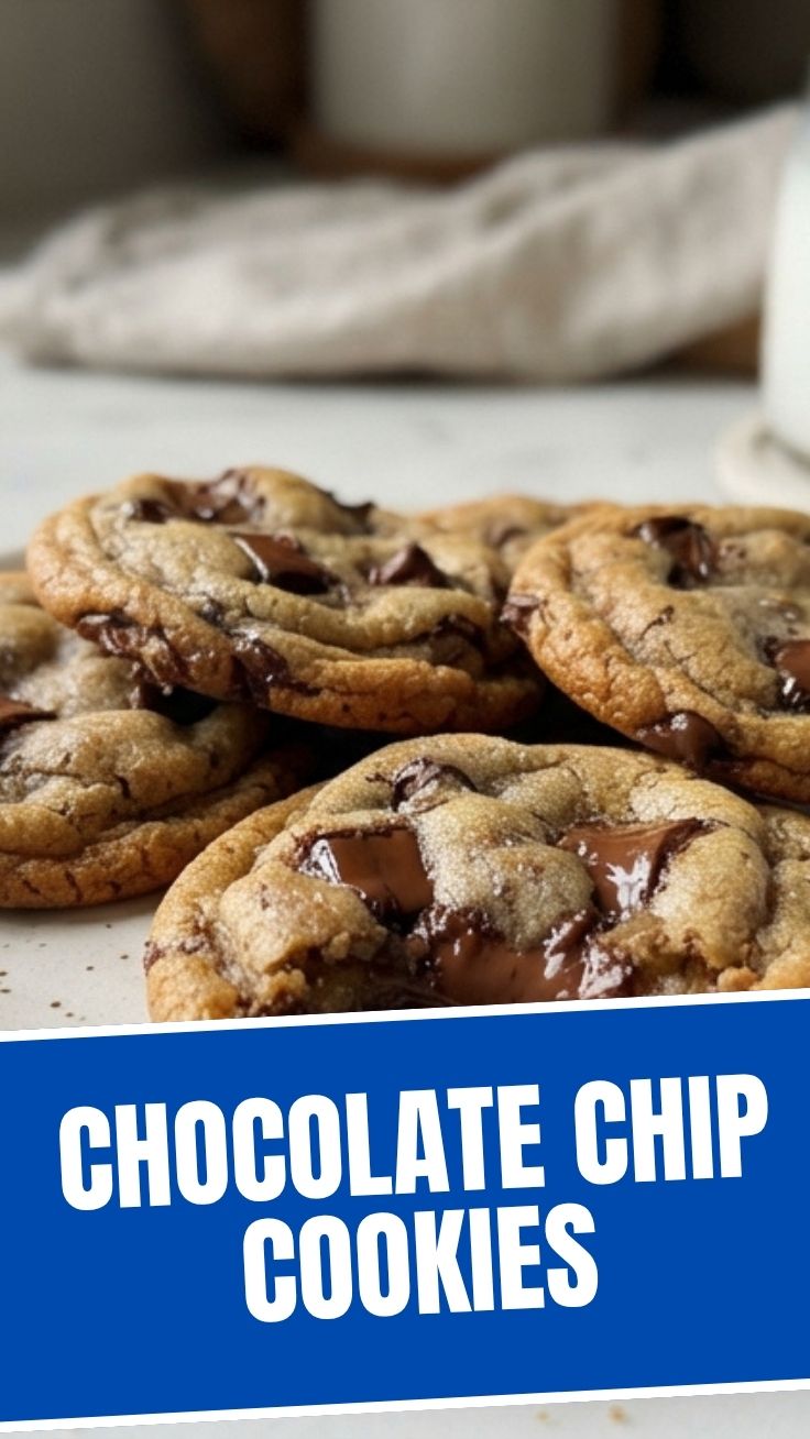 Warm homemade chocolate chip cookies on a cooling rack