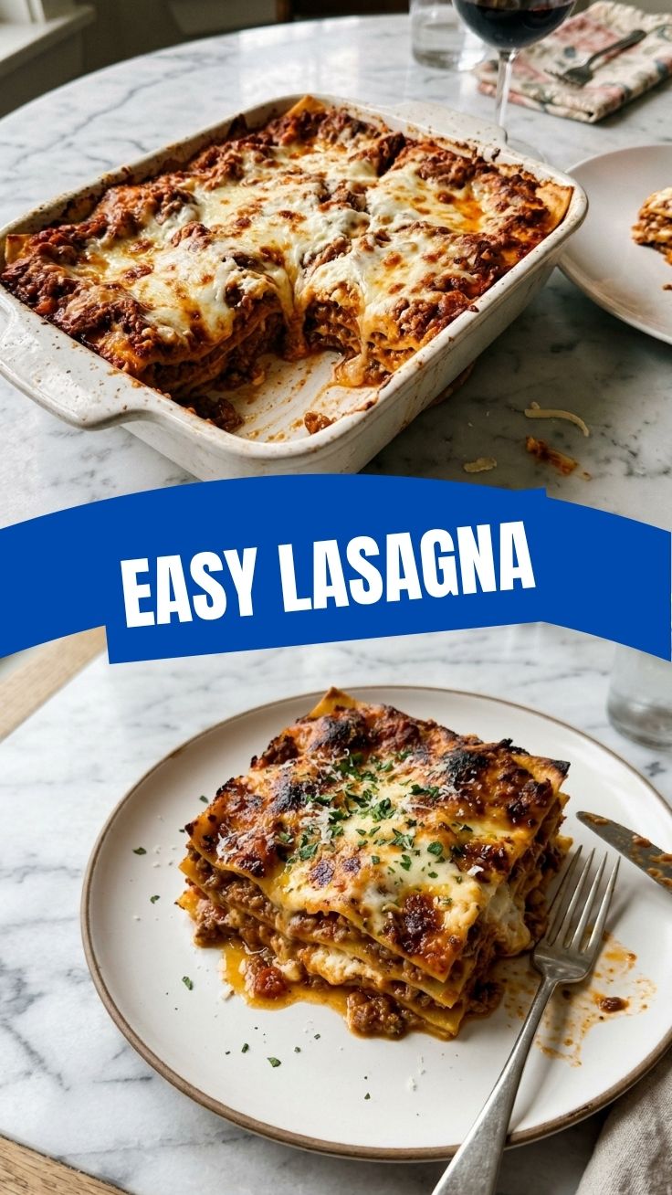 A classic Lasagna dish with visible layers of pasta, sauce, and cheese.