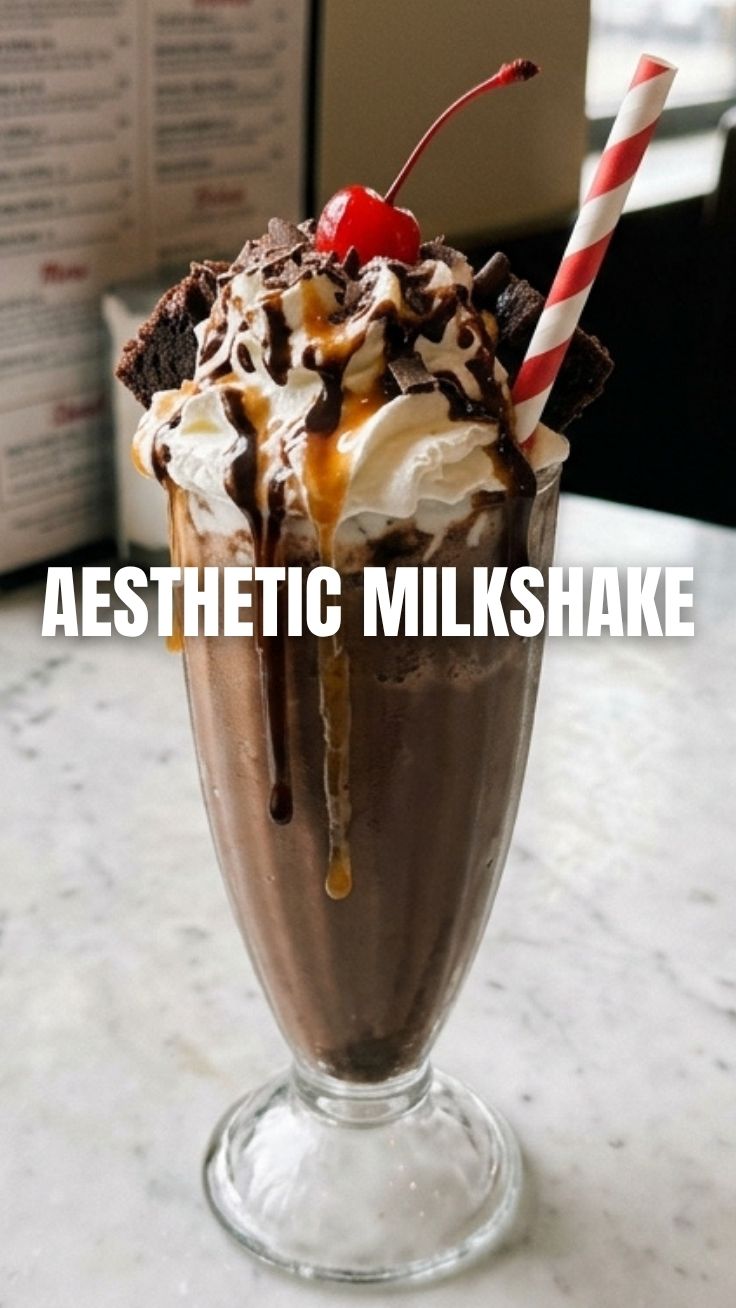 A tall, creamy chocolate milkshake topped with whipped cream and chocolate shavings, served in a classic glass.