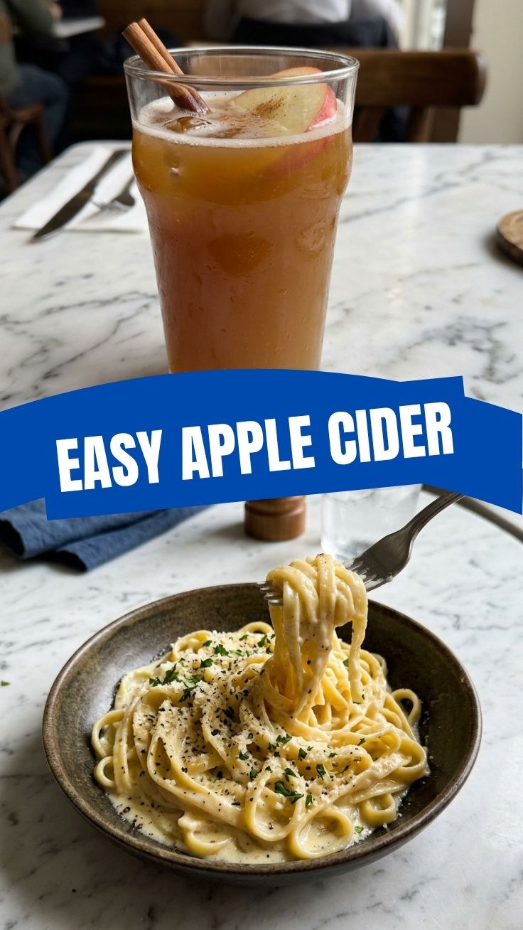 A glass of crisp apple cider, perfect for autumn.