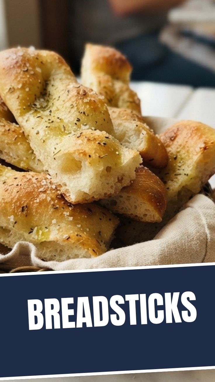 A close-up of golden brown breadsticks arranged on a platter, ready to serve.