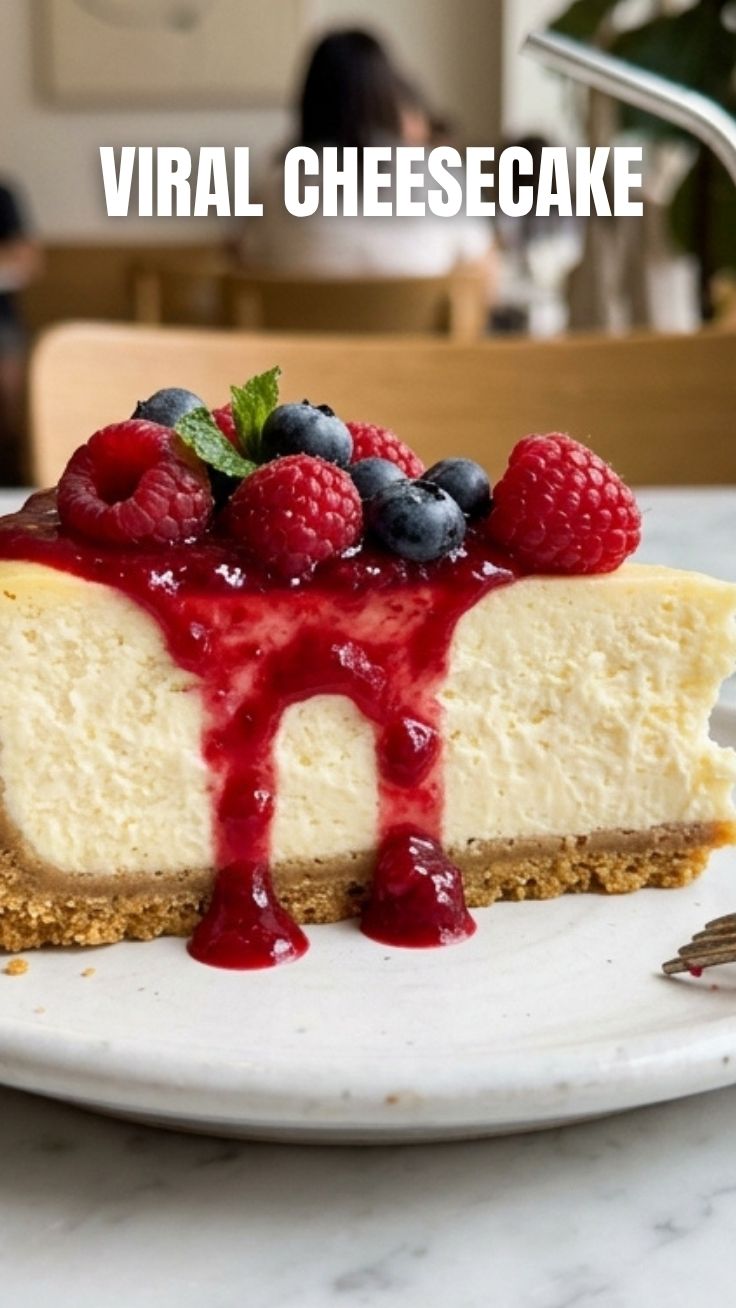 A perfect slice of pumpkin cheesecake with a blueberry swirl on a white plate