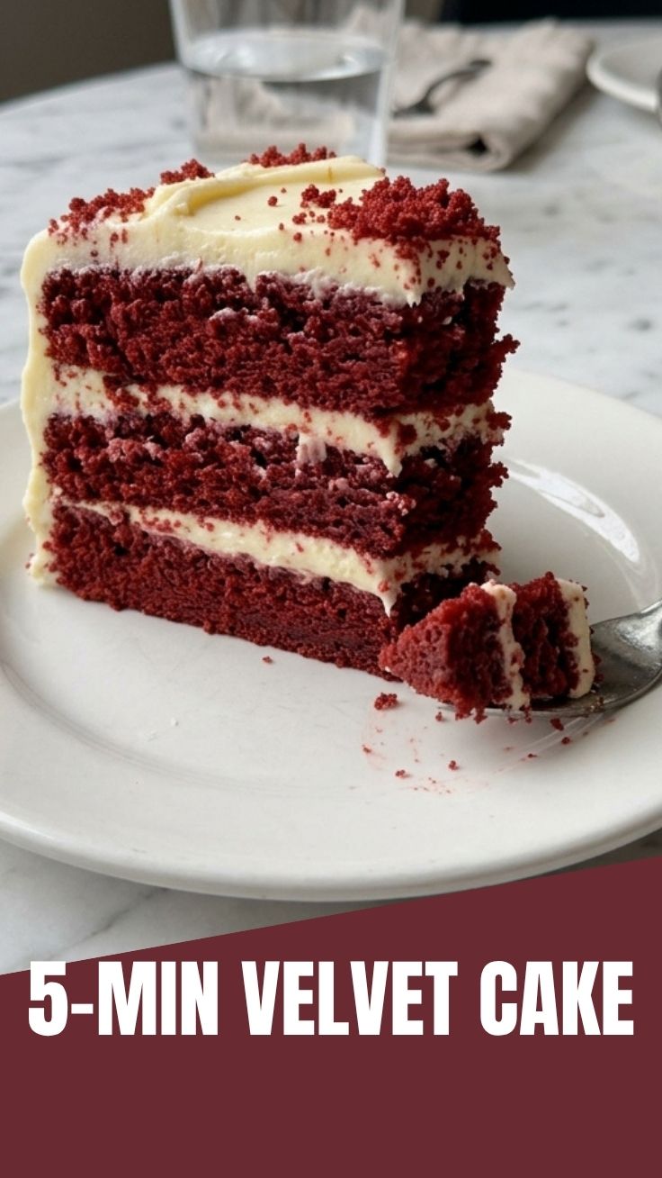 A stunning red velvet cake with cream cheese frosting, ready to be served.