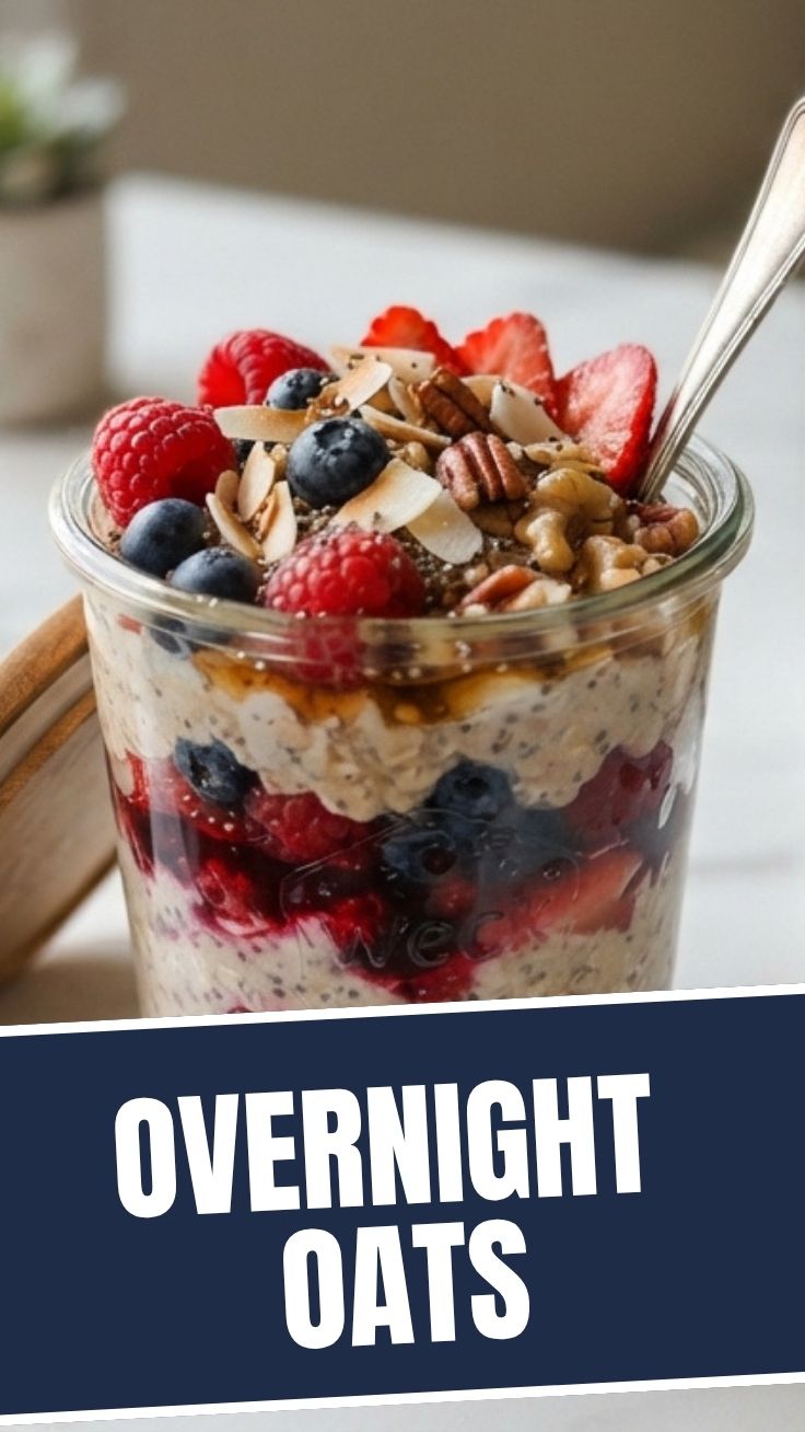 A jar of delicious overnight oats prepared for breakfast