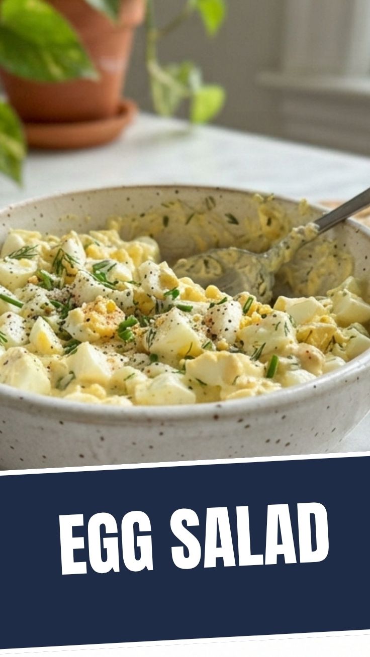 A bowl of creamy egg salad with fresh herbs and crunchy celery