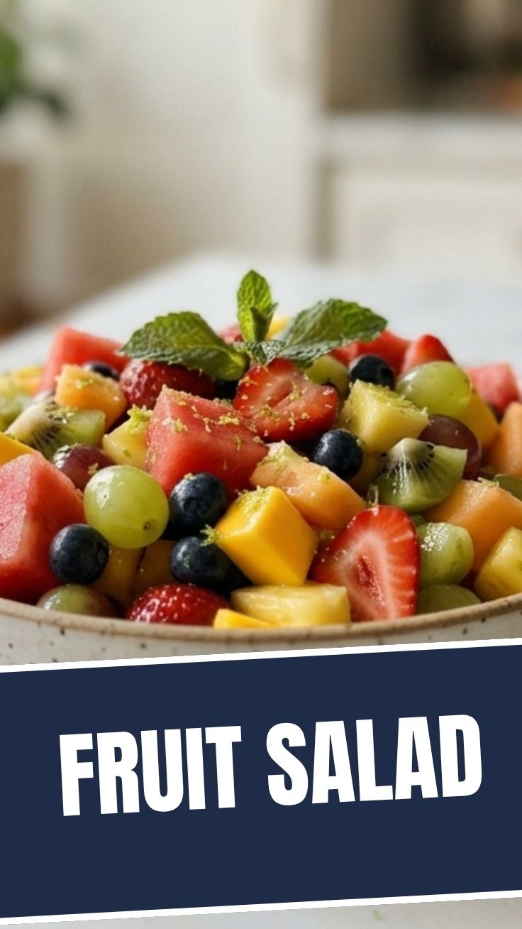 Fresh fruit salad in a glass bowl with colorful winter fruits
