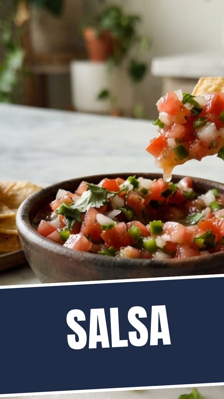 A vibrant bowl of fresh salsa with colorful ingredients.