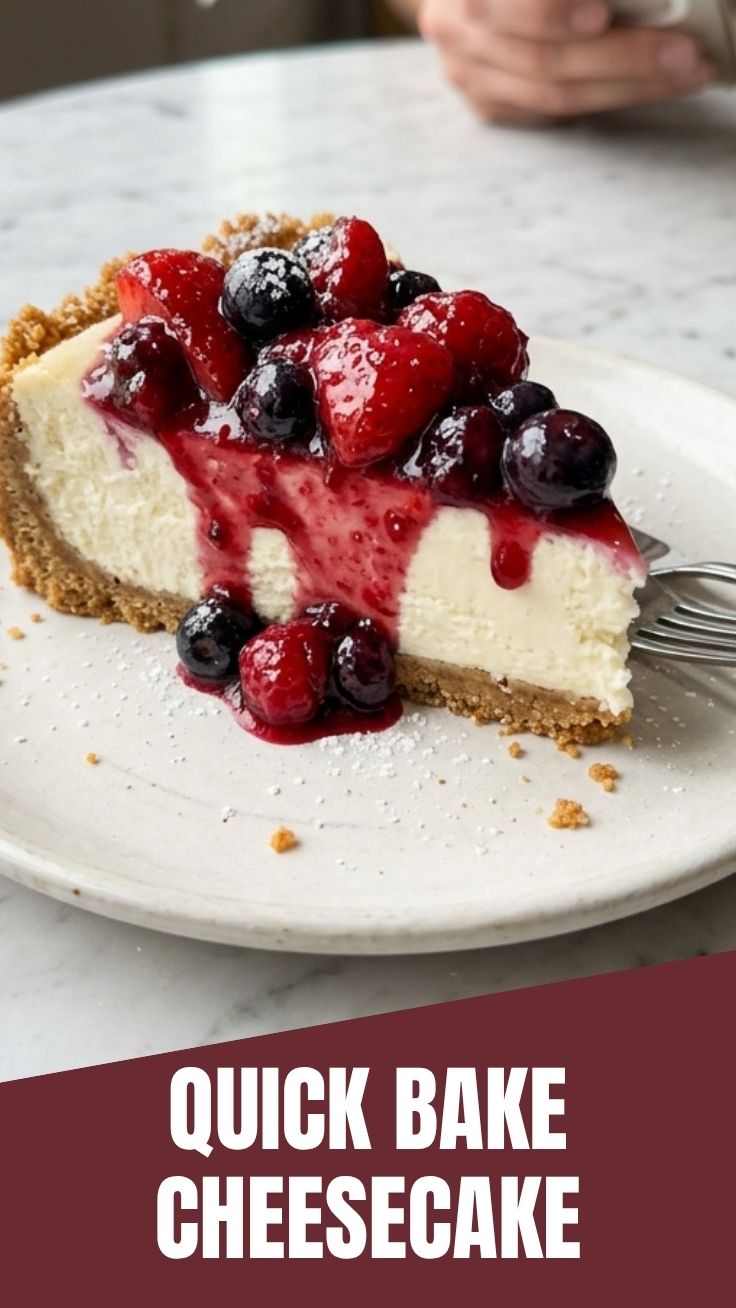 A perfectly sliced no bake cheesecake with a smooth, creamy texture and golden graham cracker crust.
