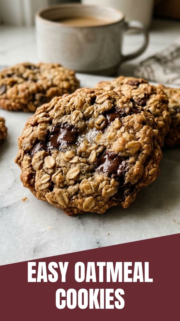 Freshly baked crispy oatmeal cookies on a cooling rack