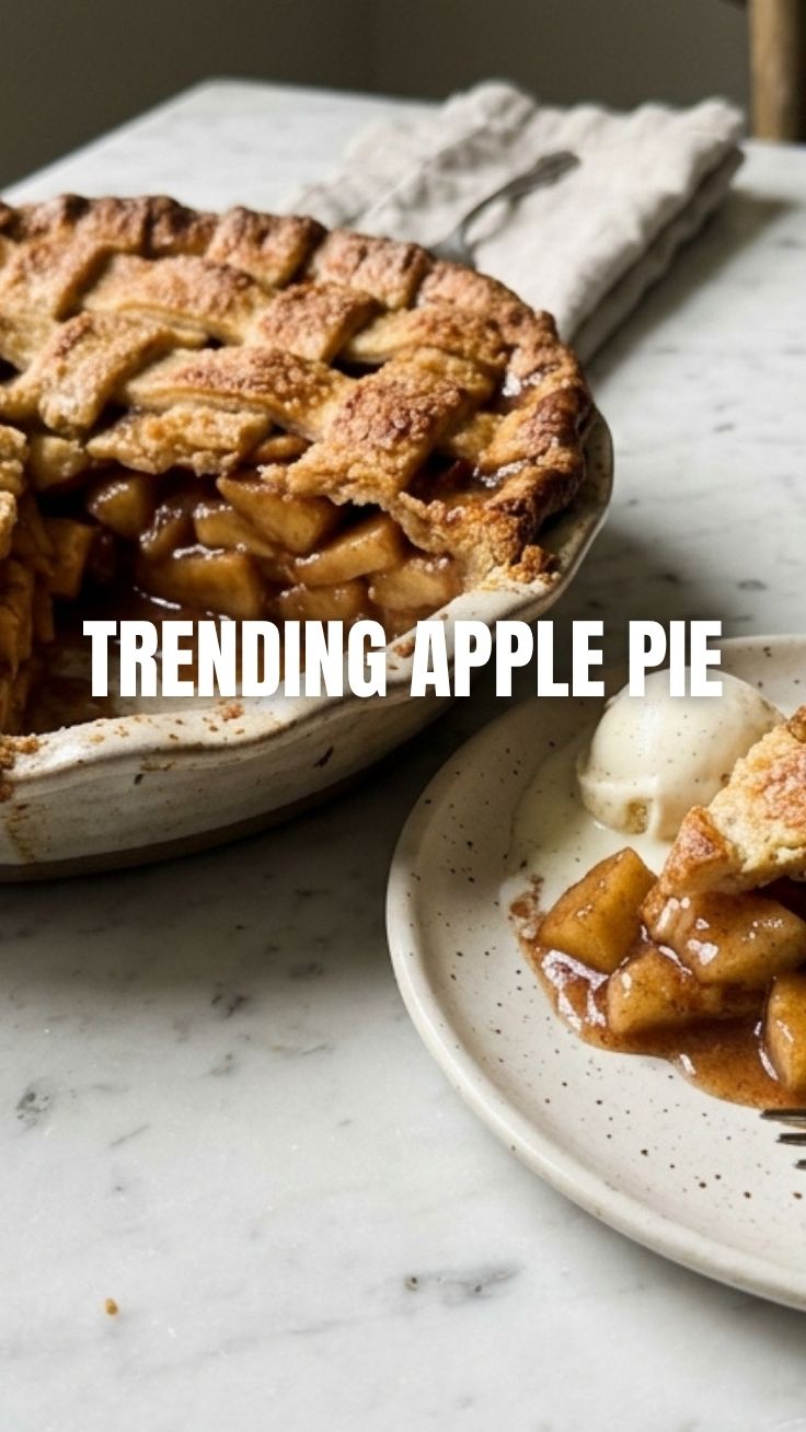 A freshly baked apple pie with a golden, lattice top crust.