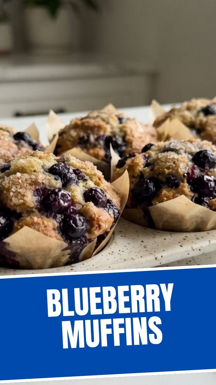Deliciously baked blueberry muffins with golden tops
