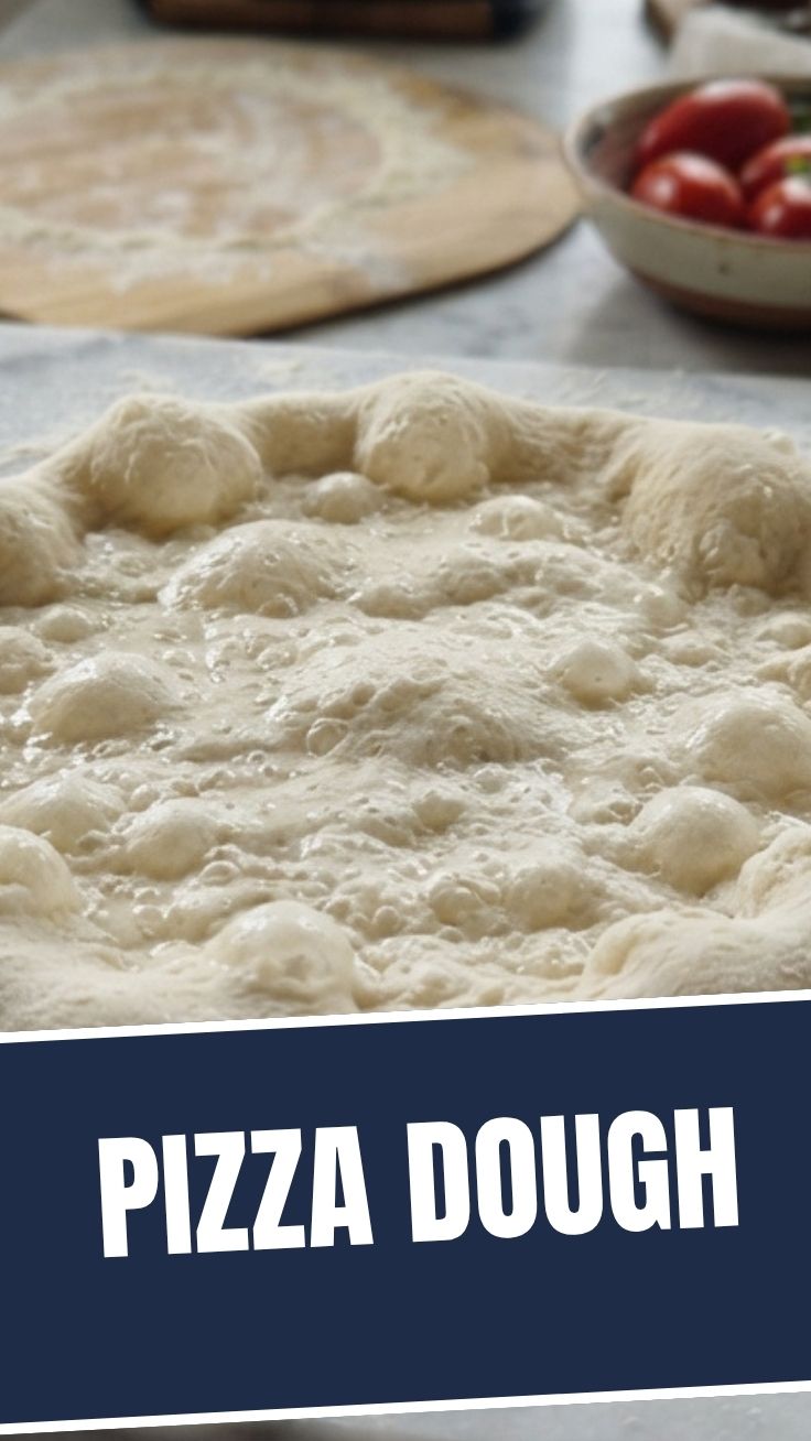 Freshly made pizza dough resting on a floured surface, ready for shaping