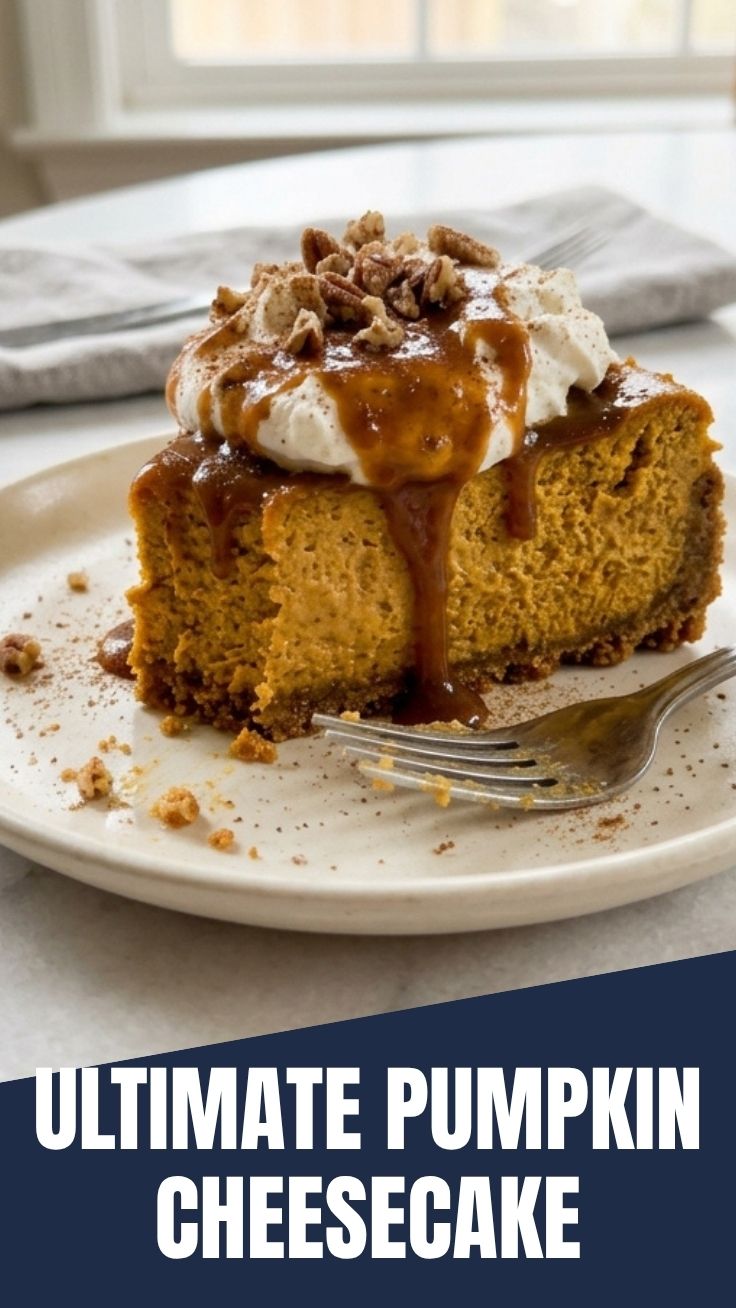 A delectable pumpkin cheesecake with a golden-brown crust