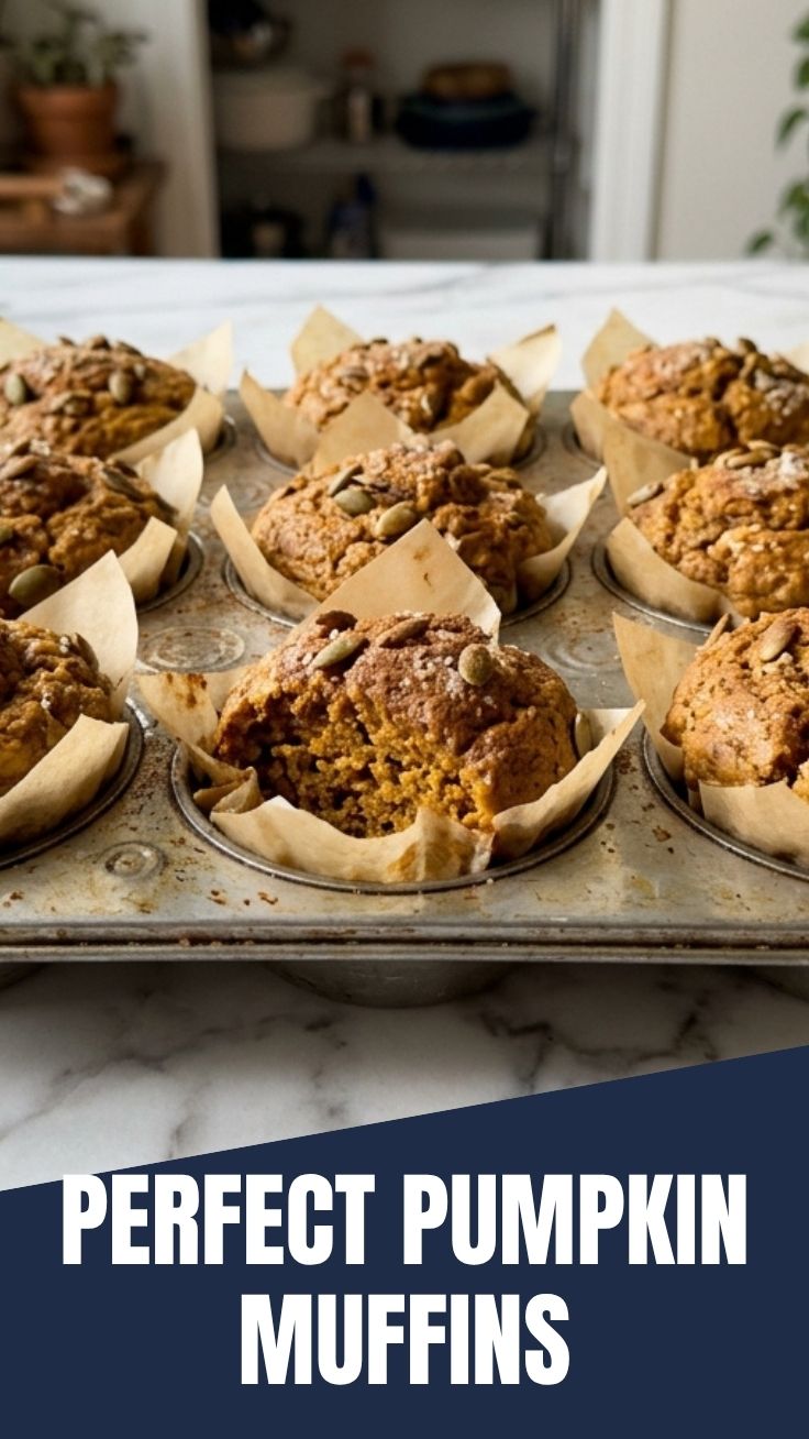 Freshly baked pumpkin muffins cooling on a wire rack