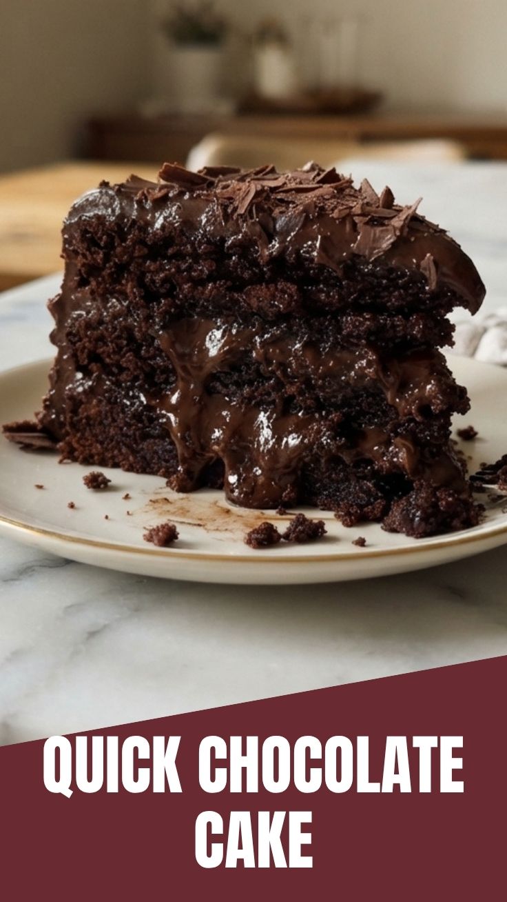 A rich chocolate cake with dark frosting on a presentation plate.