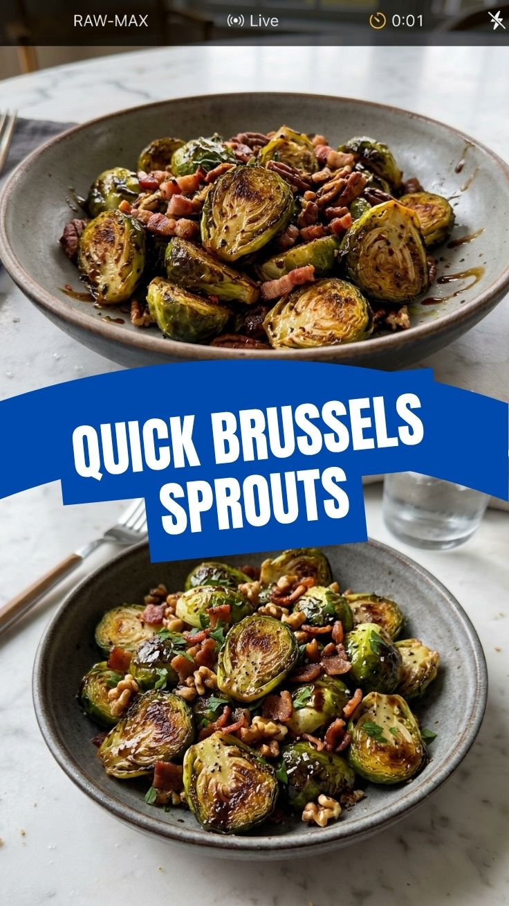 A close-up of perfectly roasted Brussels Sprouts with some charring.
