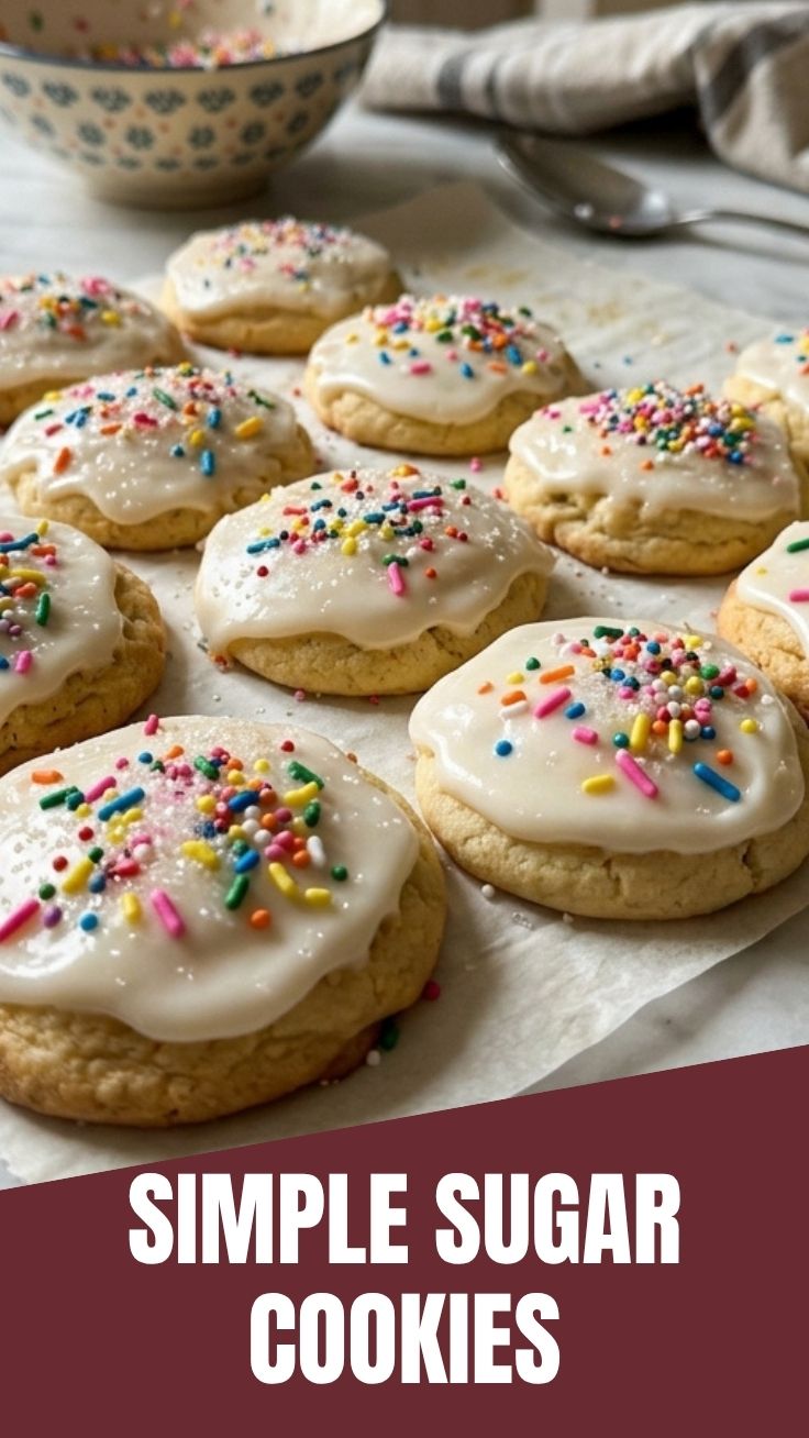 A plate of freshly baked sugar cookies with a dusting of sugar.