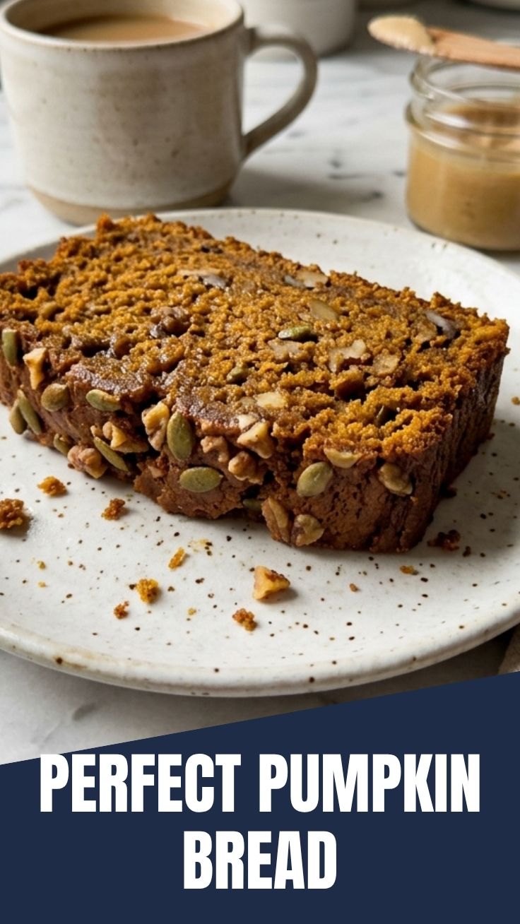 A freshly baked loaf of pumpkin bread on a cooling rack.