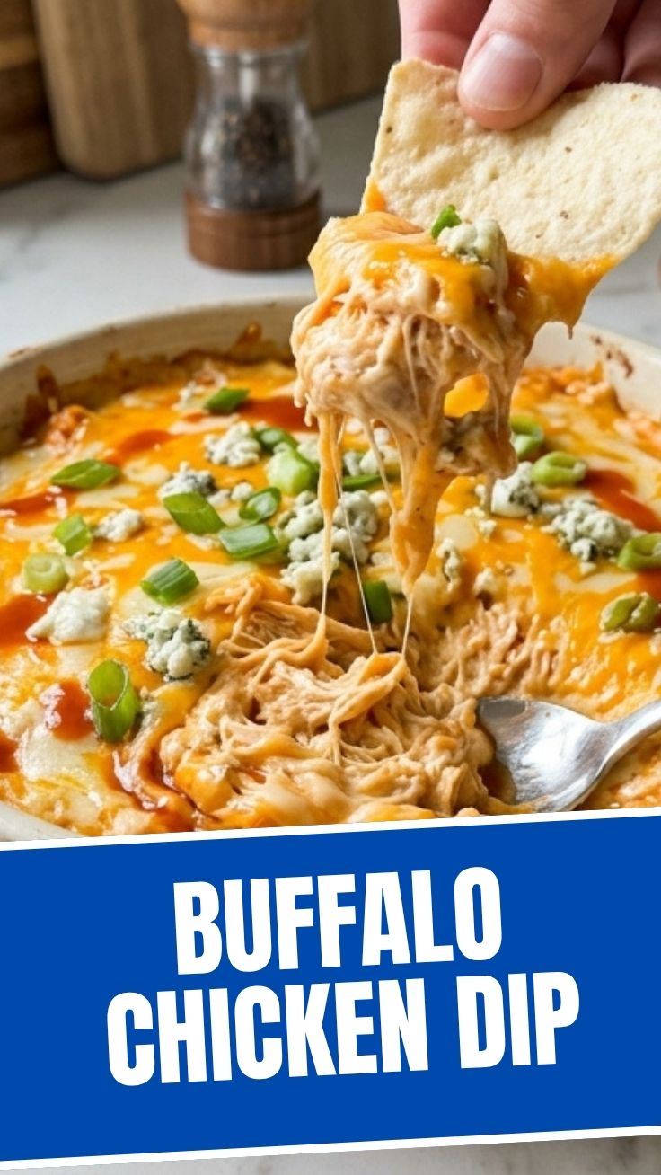 Buffalo chicken dip with chopped chives and crispy edges