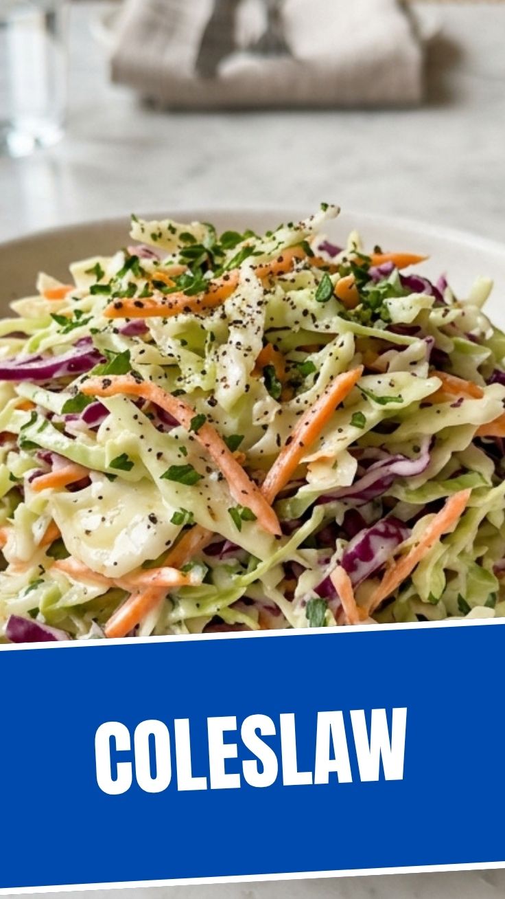 A bowl of creamy coleslaw with shredded cabbage and carrots