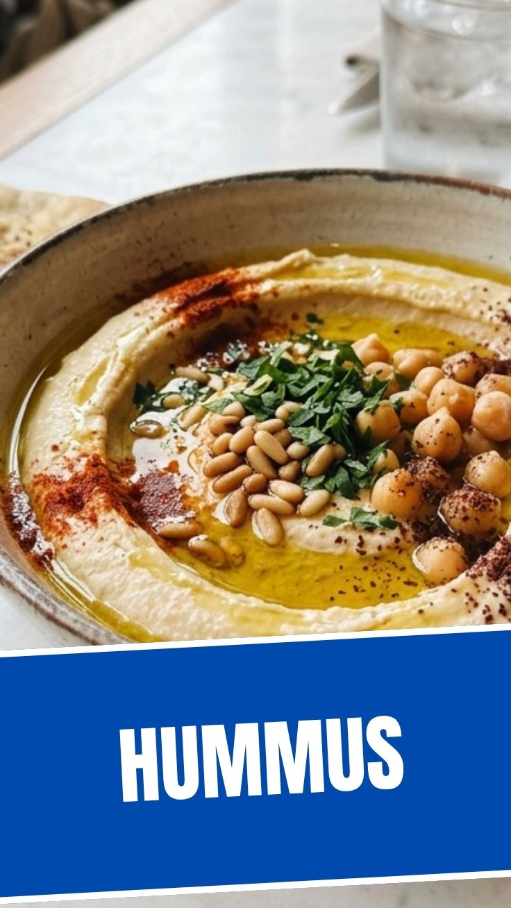 A serving of delicious hummus in a rustic bowl.
