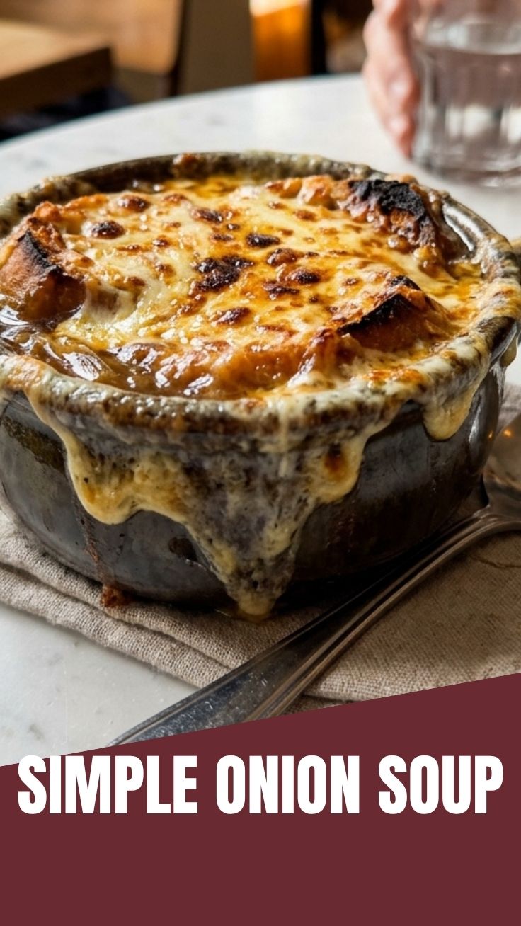 French Onion Soup with melted cheese and croutons