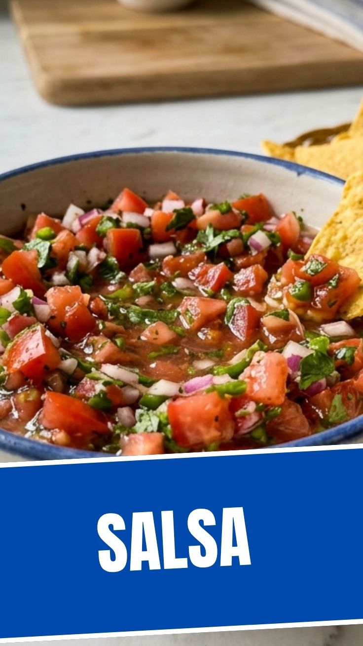 Fresh salsa in ceramic bowls with lime wedges and tortilla chips
