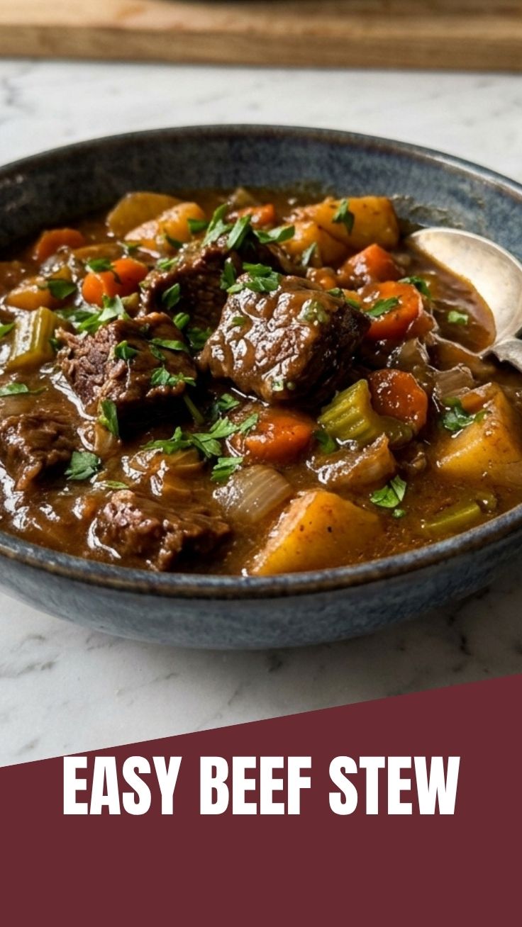 Hearty beef stew in a rustic bowl