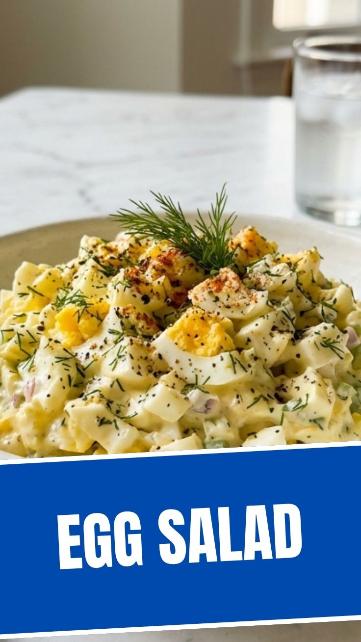 A bowl of fresh, creamy egg salad ready to be served.