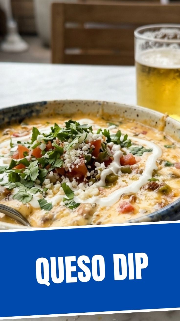 A hot bowl of savory queso dip, rich and creamy, ready to be served.
