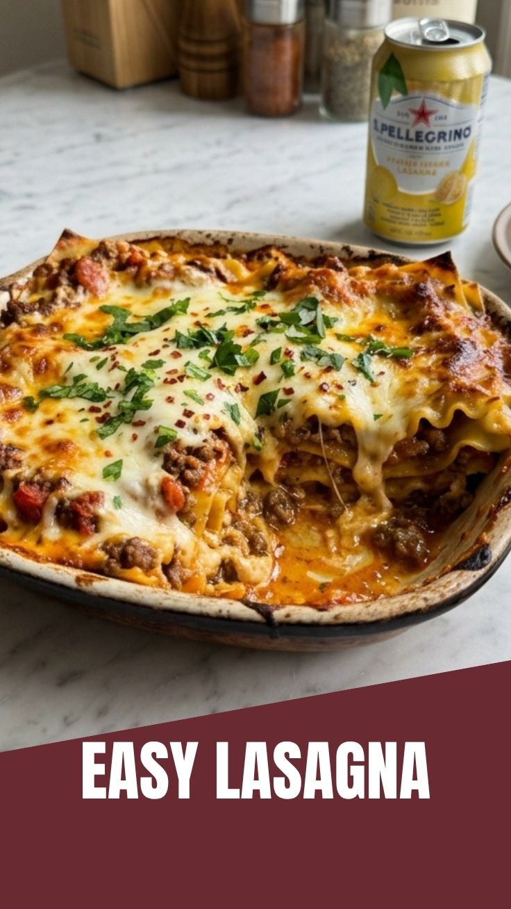 A freshly baked lasagna with bubbling cheese and rich tomato sauce