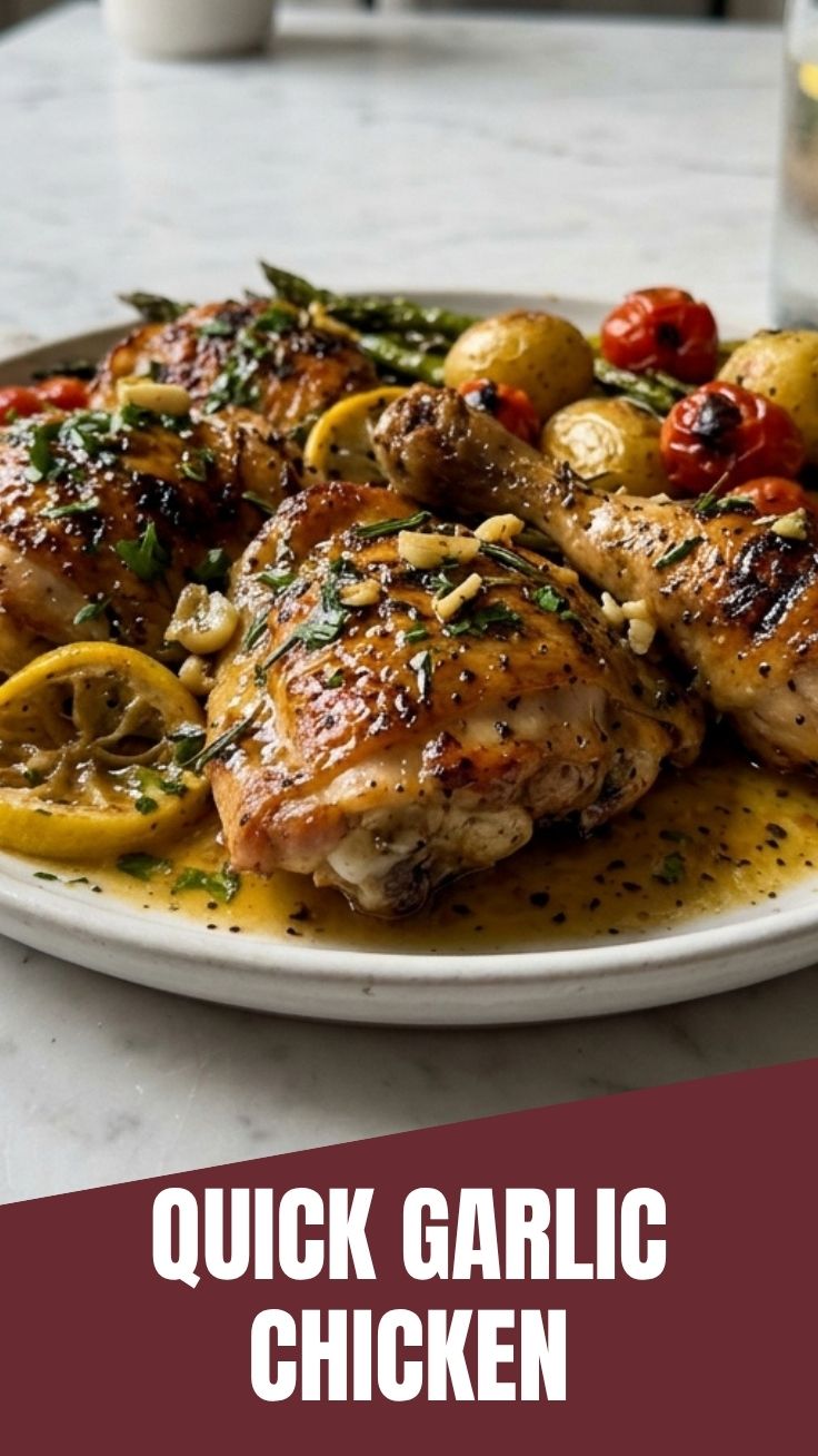 A serving of flavorful lemon garlic chicken with herbs on a white plate.